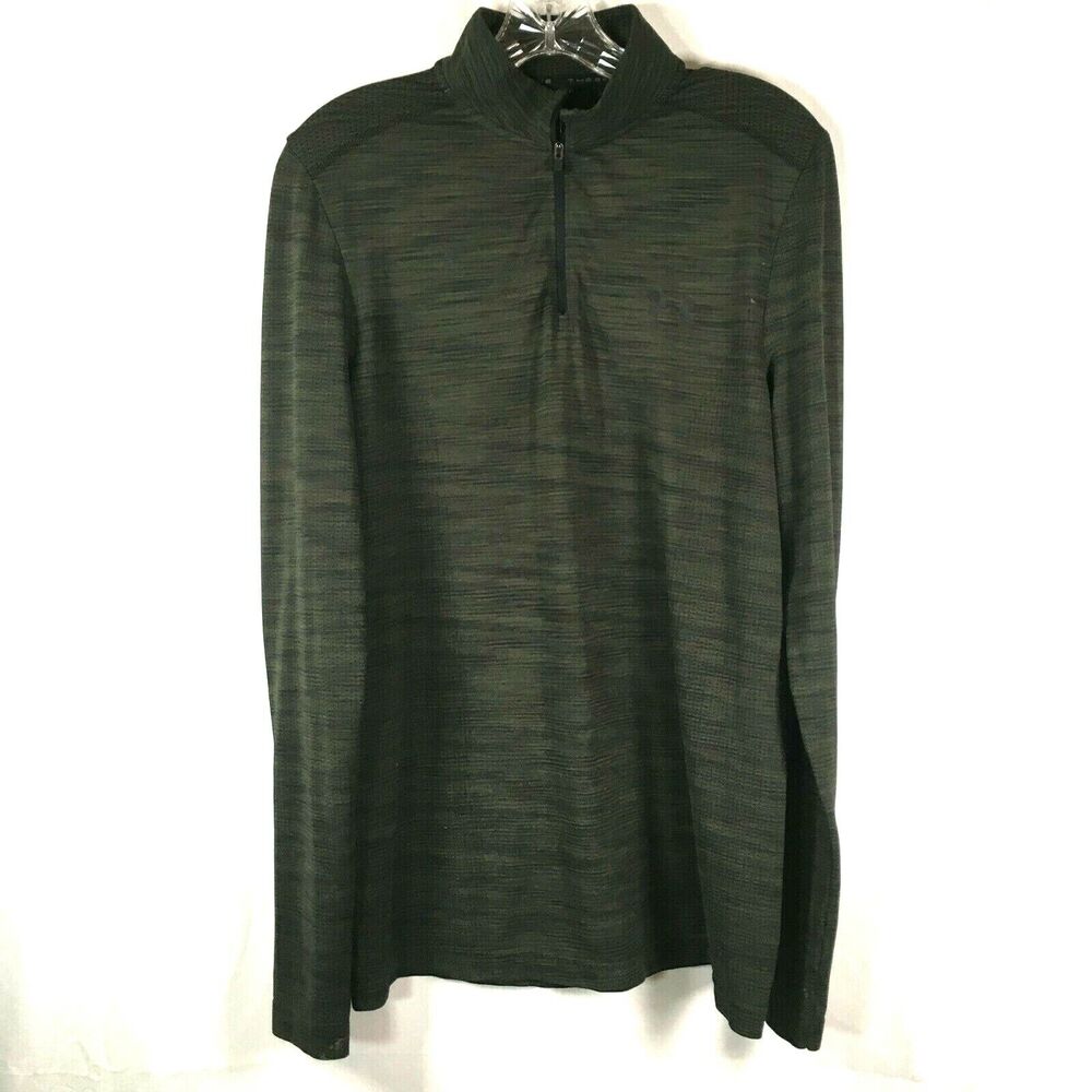 Under Armour Shirt Mens Sz M Heat Gear Dark Green Fitted 1/4 Zip Top Threadborne